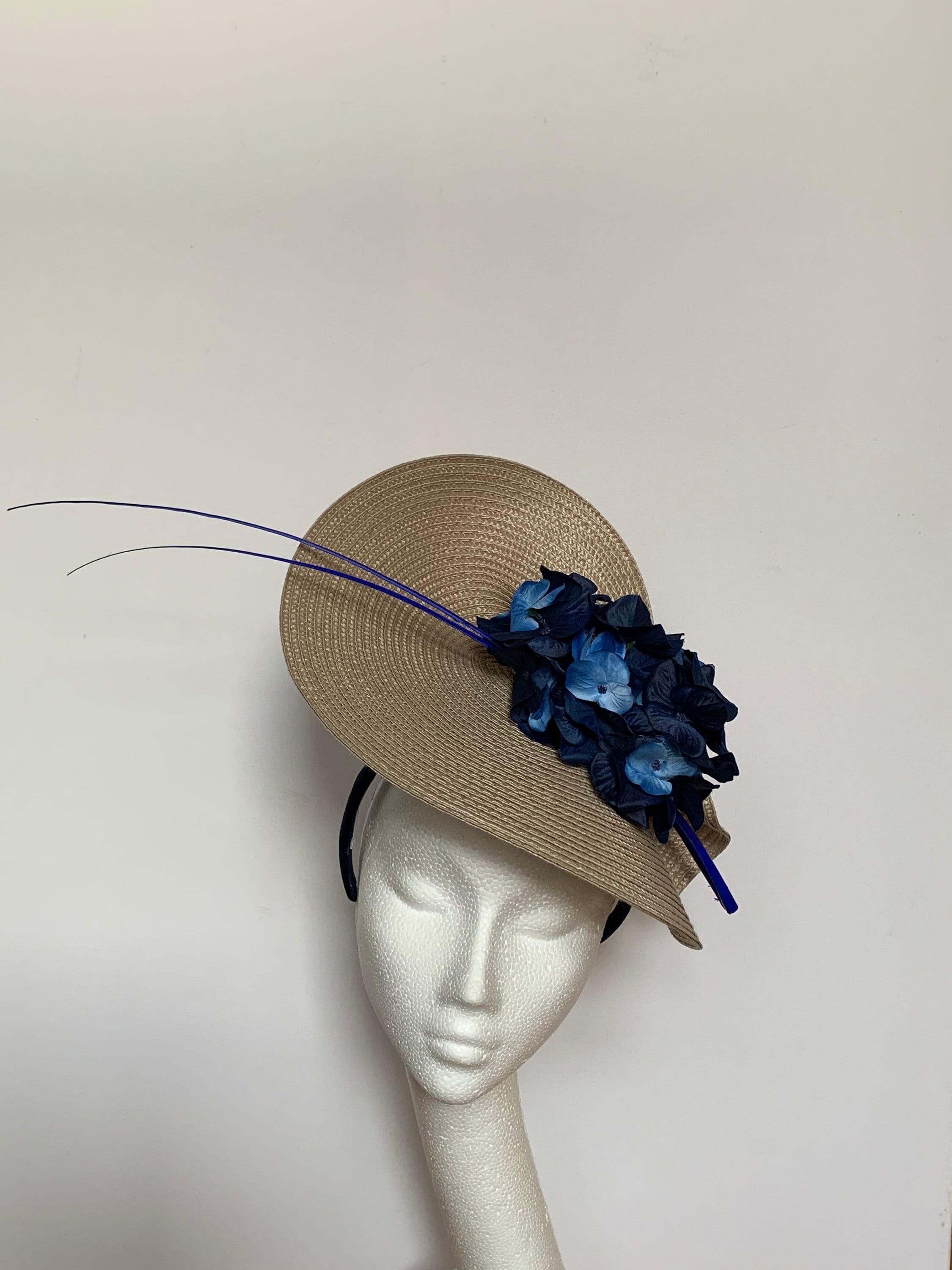 Navy Blue Beige Hydrangea Hat Fascinator Navy Blue Beige | Etsy