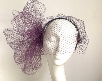 Lilac headband fascinator, Lilac fascinator, lilac Wedding Ascot Derby Race, lilac Kentucky Derby fascinator, lilac netting fascinator crown