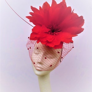 large red flower fascinator, Red Kentucky Derby fascinator, giant red flower fascinator hat, red Wedding fascinator, Royal Ascot Derby hat