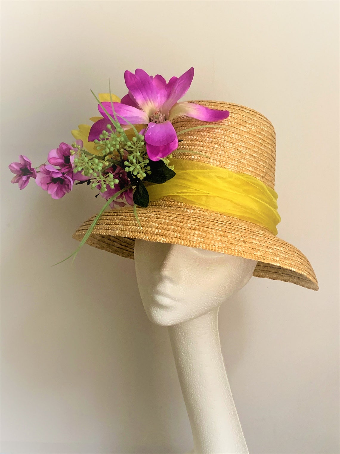 Straw Hat Flower Straw Hat Kentucky Derby Straw Hat Ascot Etsy