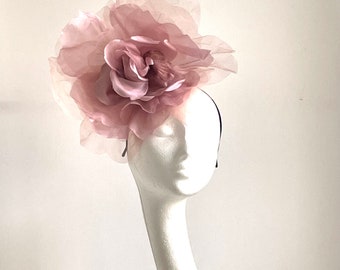 Dusky pink flower hat, giant pink mother of bride hat, giant flower hat, dusky pink flower wedding hat, Kentucky Derby hat, Royal Ascot hat