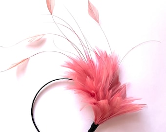 pink Feather Fascinator Hat, pink feather fascinator hat Wedding Ascot Derby, pink Kentucky Derby fascinator hat, pink feather headpiece