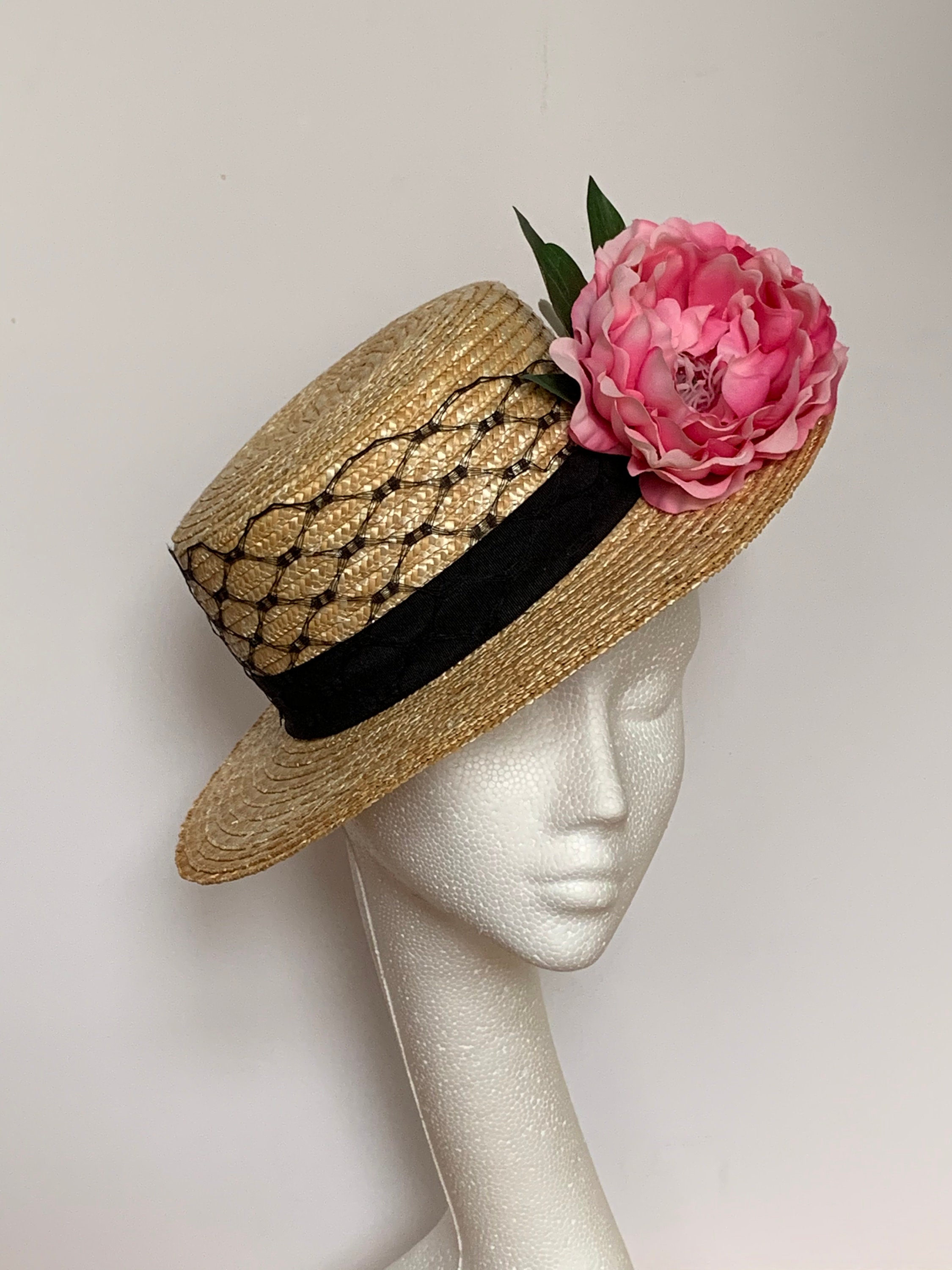 Straw Hat Flower Straw Hat Kentucky Derby Straw Hat Ascot - Etsy UK