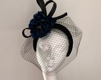 navy blue black fascinator, navy black Weding Ascot Derby Races fascinator crown, navy blue black Kentucky Derby fascinator, navy hat crown