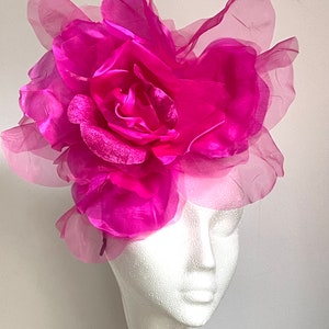 Large giant hot pink flower hat, bright pink mother of bride hat, giant flower fascinator, hot pink wedding hat, bright pink Royal Ascot hat image 3