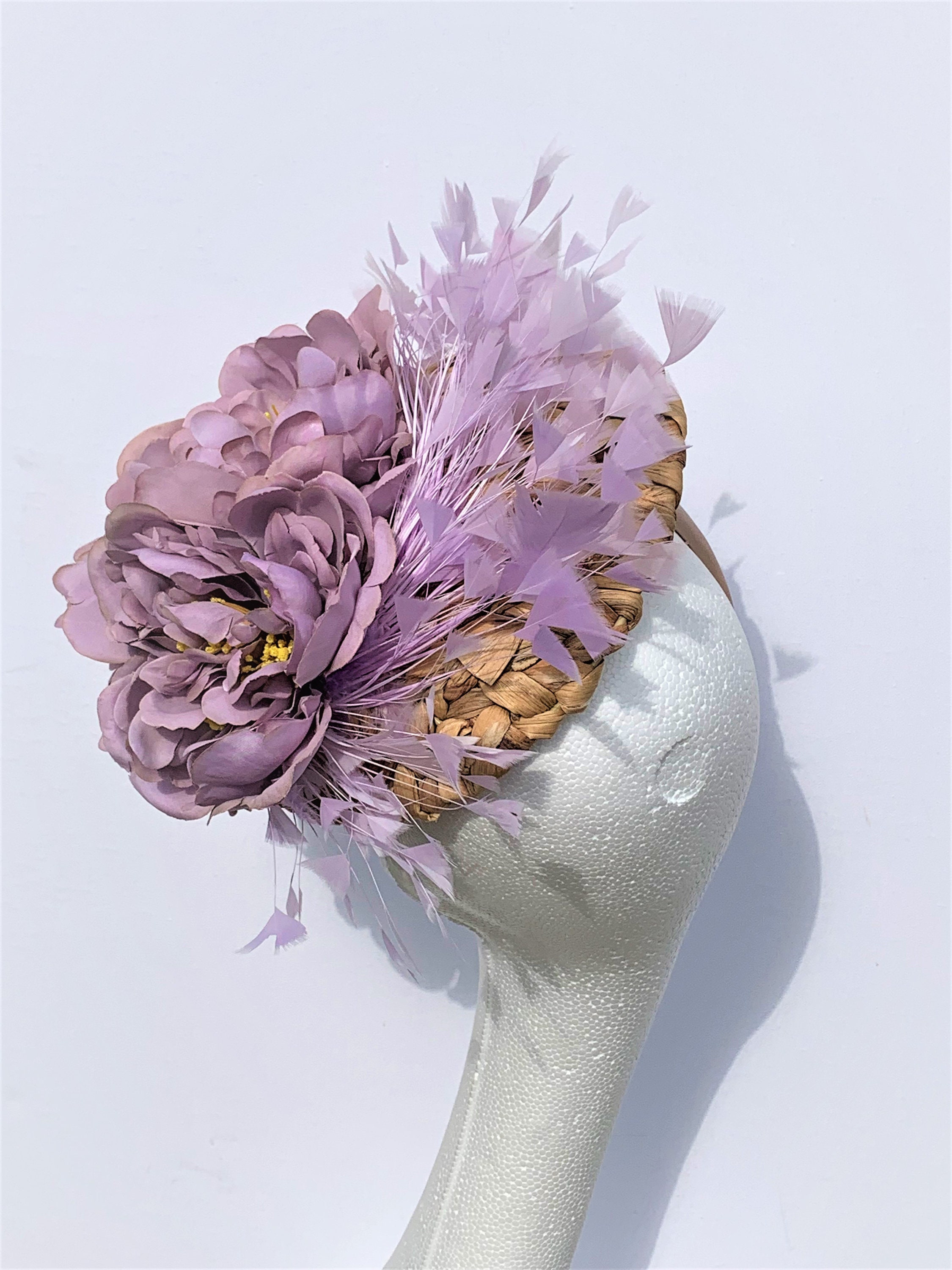 Lilac Kentucky Derby Fascinator Lilac Feather Flower Straw Etsy UK