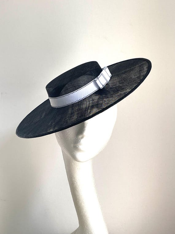 Black Ladies Boater Hat, Black Royal Ascot Hat, Boater Hat  display picture 3