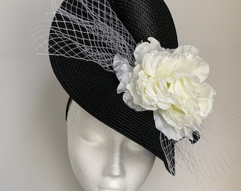 Beloved Millinery Black and White Floral Fascinator Kentucky Derby Church Tea Custom Millinery Church Hats - Elegant Kentucky Derby Style main image 3