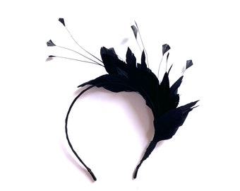 Schwarzer Feder Fascinator, Schwarzer Feder Fascinator Hut Haarreif Hochzeit, schwarze Feder Kentucky Derby Fascinator, Royal Ascot Fascinator