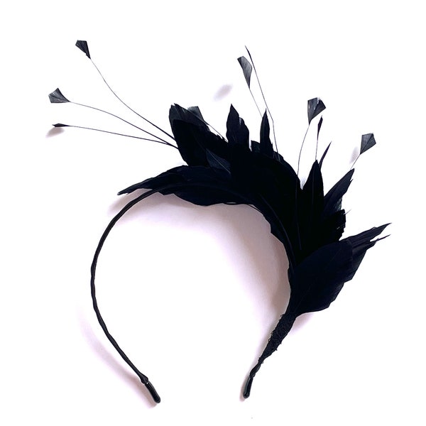 Zwarte veer fascinator, zwarte veer fascinator hoed hoofdband Bruiloft, zwarte veer Kentucky Derby fascinator, Royal Ascot fascinator hoed