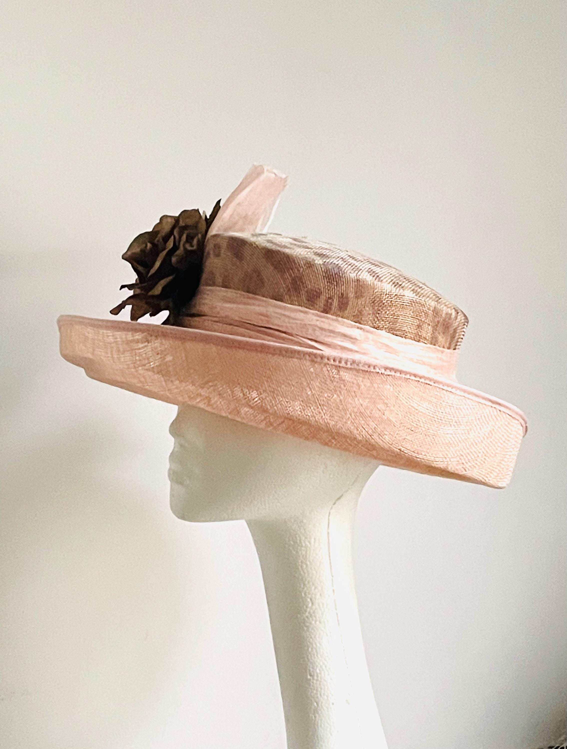 Pink Wide Brim Hat, Leopard Print Pink Mother of the Bride  display picture 1