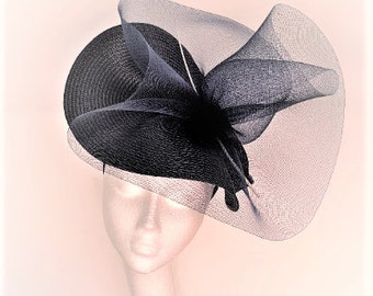 Navy Blue Saucer Disc Hat, Navy Kentucky Derby Hat, Dark 