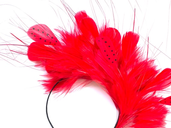 Red Feather Fascinator, Red Wedding Fascinator, Red Scarlet  display picture 1