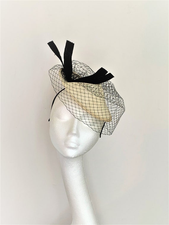 black and cream fascinator hat
