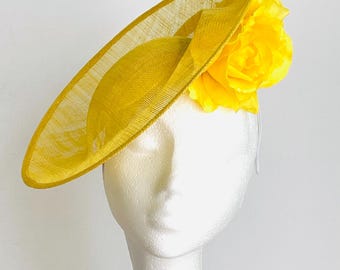 Bright Yellow fascinator, bright yellow Royal Ascot hat, yellow cocktail hat, yellow Kentucky Derby hat, yellow flower hat, Kristinerosahats
