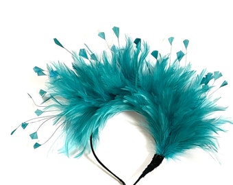 Teal green fascinator, teal green blue feather fascinator Wedding hat, teal Royal Ascot Derby fascinator, teal Kentucky Derby fascinator