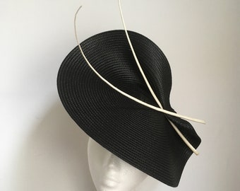 HK133 Women's Satin Fascinator Hats Black White/Black 