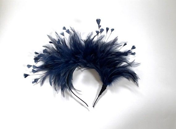 Navy Blue Feather Fascinator, Dark Navy Blue Feather  display picture 3