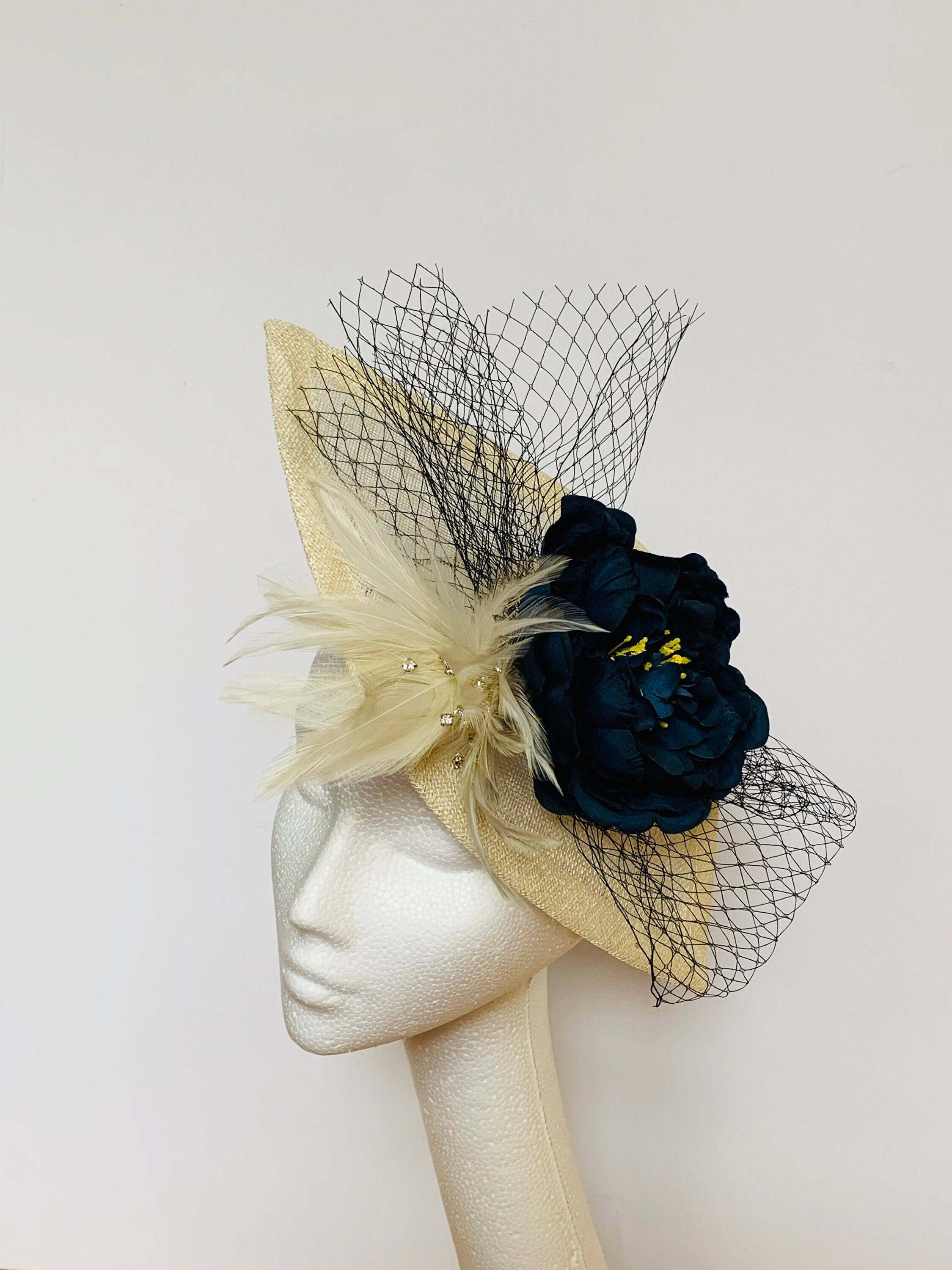 Navy Blue Cream Fascinator Hat Navy Cream Fascinator Hat - Etsy