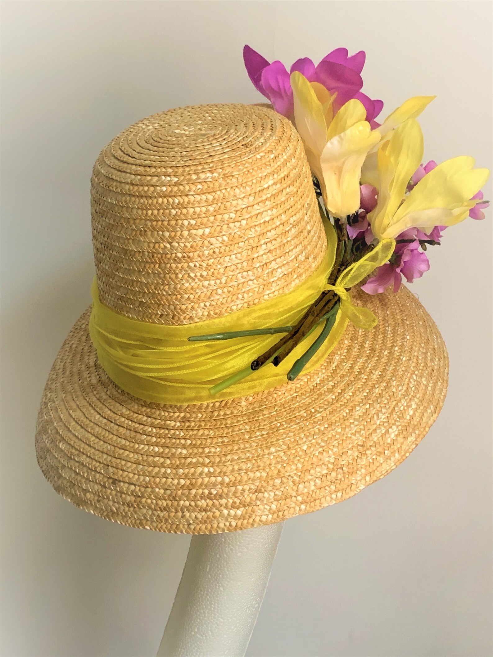 Straw Hat Flower Straw Hat Kentucky Derby Straw Hat Ascot Etsy