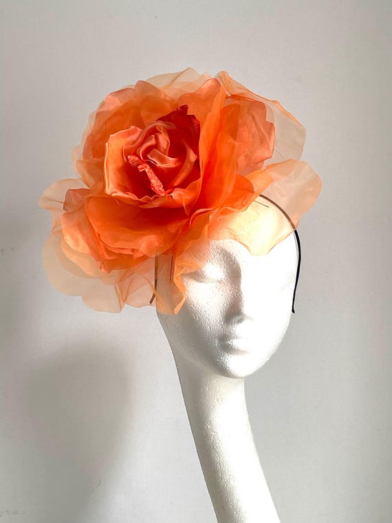 Vibrant Orange Floral Fascinator Hat Large Orange Burnt Orange Rose Flower Fascinator Hat Big  main image 2