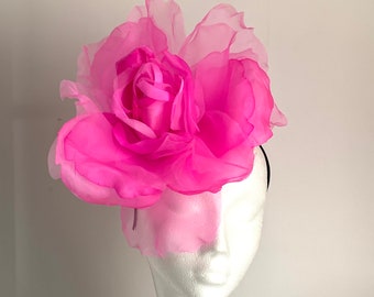 Large giant hot pink flower hat, bright pink mother of bride hat, giant flower fascinator, hot pink wedding hat, bright pink Royal Ascot hat