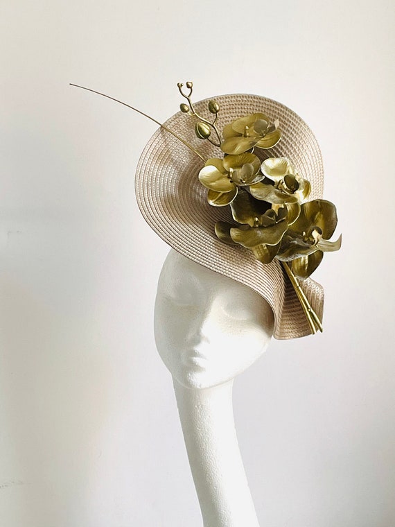 Beige Satin Disc Fascinator Hat for Women Kentucky Derby Hat Fascinator Champagne Beige Satin With  main image 3