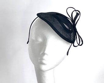 fascinador negro, sombrero fascinador negro para bodas, carreras de Derby de Ascot, sombrero fascinador negro para el Derby de Kentucky, sombrero fascinador negro para el Royal Ascot