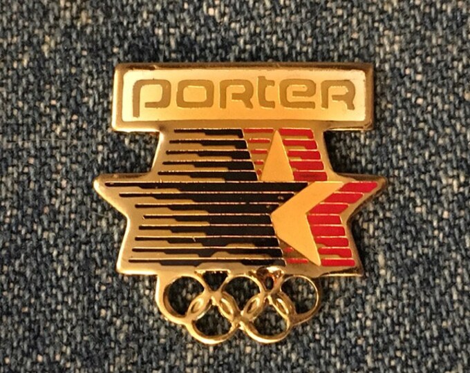Porter Olympic Sponsor Pin ~ 1984 Los Angeles with Stars in Motion Logo ~ Gymnastics Equipment