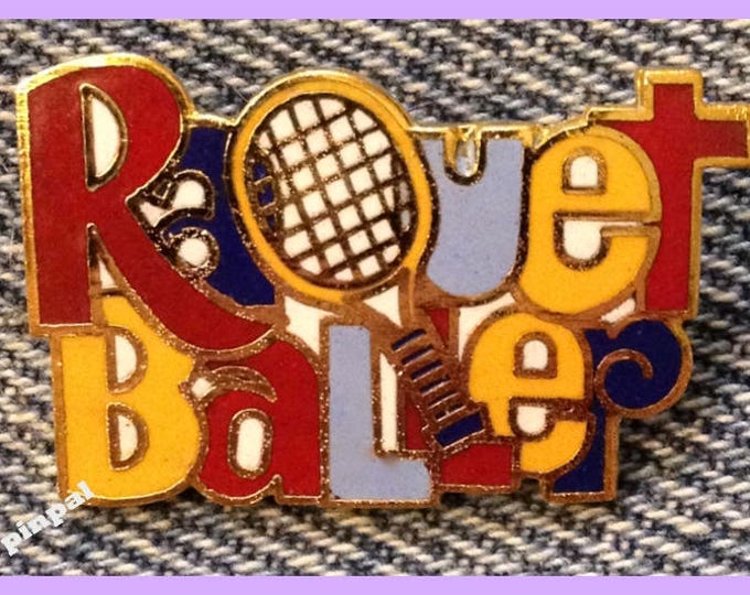 Racquet Baller Brooch Pin ~ Racquetball ~ 80's vintage cloisonne