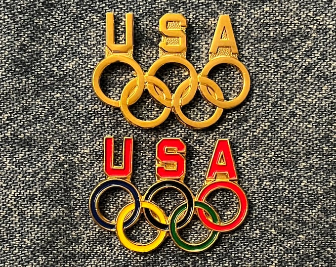 1980s Generic Olympic NOC Pin ~ USA ~ 5 Rings ~ Lot of 2 ~ Gold Tone & Colored