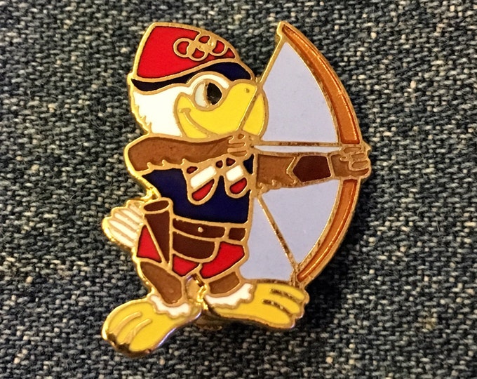 Archery Olympic Brooch Pin ~ Mascot Sam the Eagle ~ 1984 Los Angeles Summer Games ~ LA  84 ~ Cloisonné