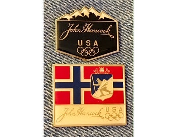 1994 John Hancock Olympic Pin Set of 2 ~ Lillehammer ~ Sponsor ~Norway Flag ~ Cross Country Skiing