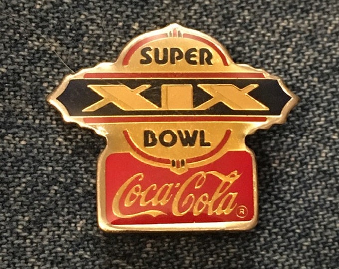 Super Bowl 19 Pin ~XIX~ Sponsor Coca Cola~ San Francisco 49ers ~ Miami Dolphins