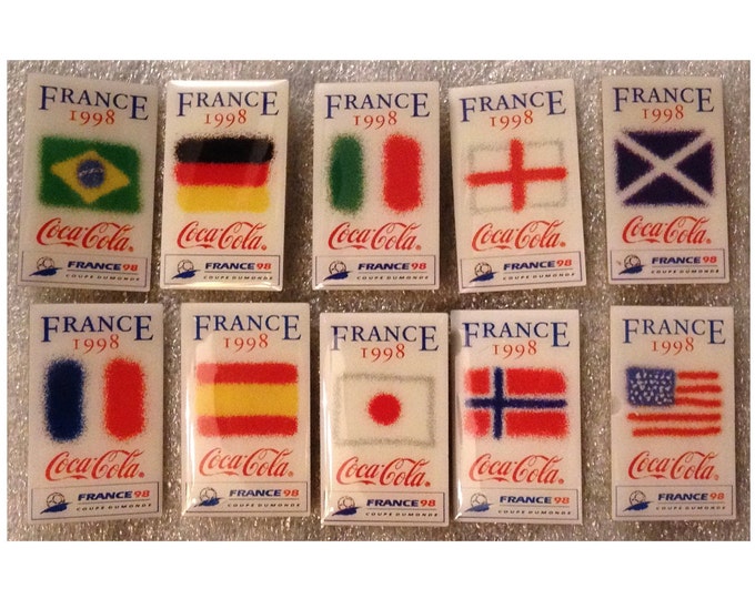 Lot of 10 World Cup Soccer ~ Football Pins ~ 1998 ~ Flag ~ Coca Cola ~ Coke