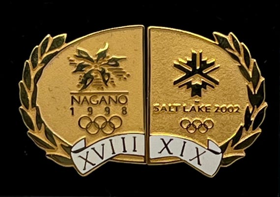 1998長野オリンピックピンバッジ/SHARE OUR DREAM 2 Pin Olympic Bridge Set ~ Vintage ~ Nagano 1998 & Salt Lake City