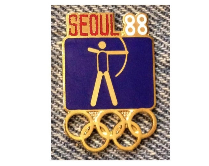 Archery Olympic Pin ~ 1988 Summer Games ~ Seoul, Korea ~ Pictogram Blue