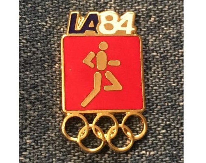 Marathon Olympic Pin ~ Track & Field ~ 1984 Los Angeles ~ LA ~ Red ~ Pictogram ~ Cloisonné ~ small size version