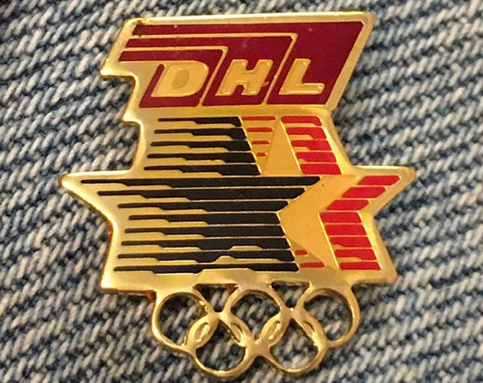 DHL Olympic Sponsor Pin ~ 1984 Los Angeles with Stars in Motion Logo