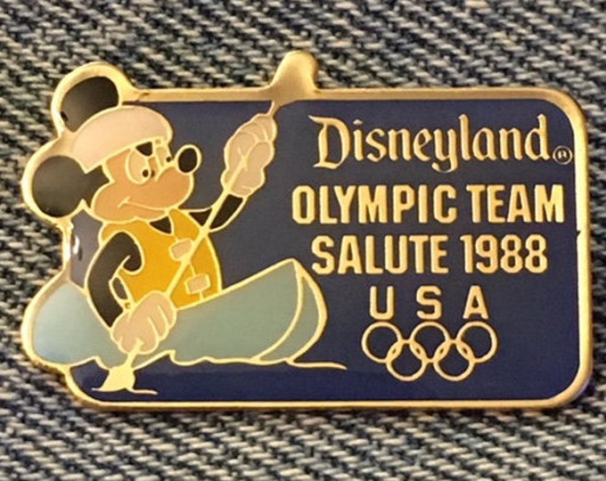 Kayak Canoe Disney Pin ~ Mickey Mouse ~ Retired ~ Disneyland Team Salute  ~ Olympic Seoul ~ 1988