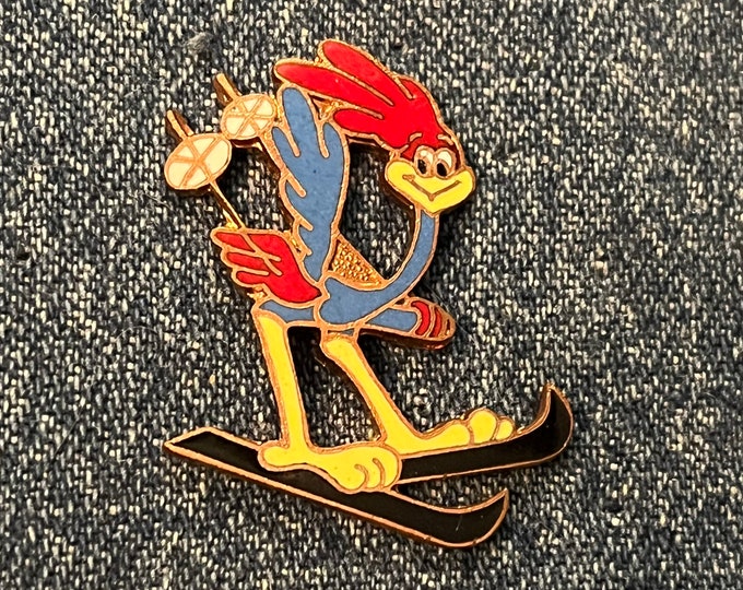 Road Runner Looney Tunes Brooch Pin ~ Skis ~ 80's Vintage Cloisonne