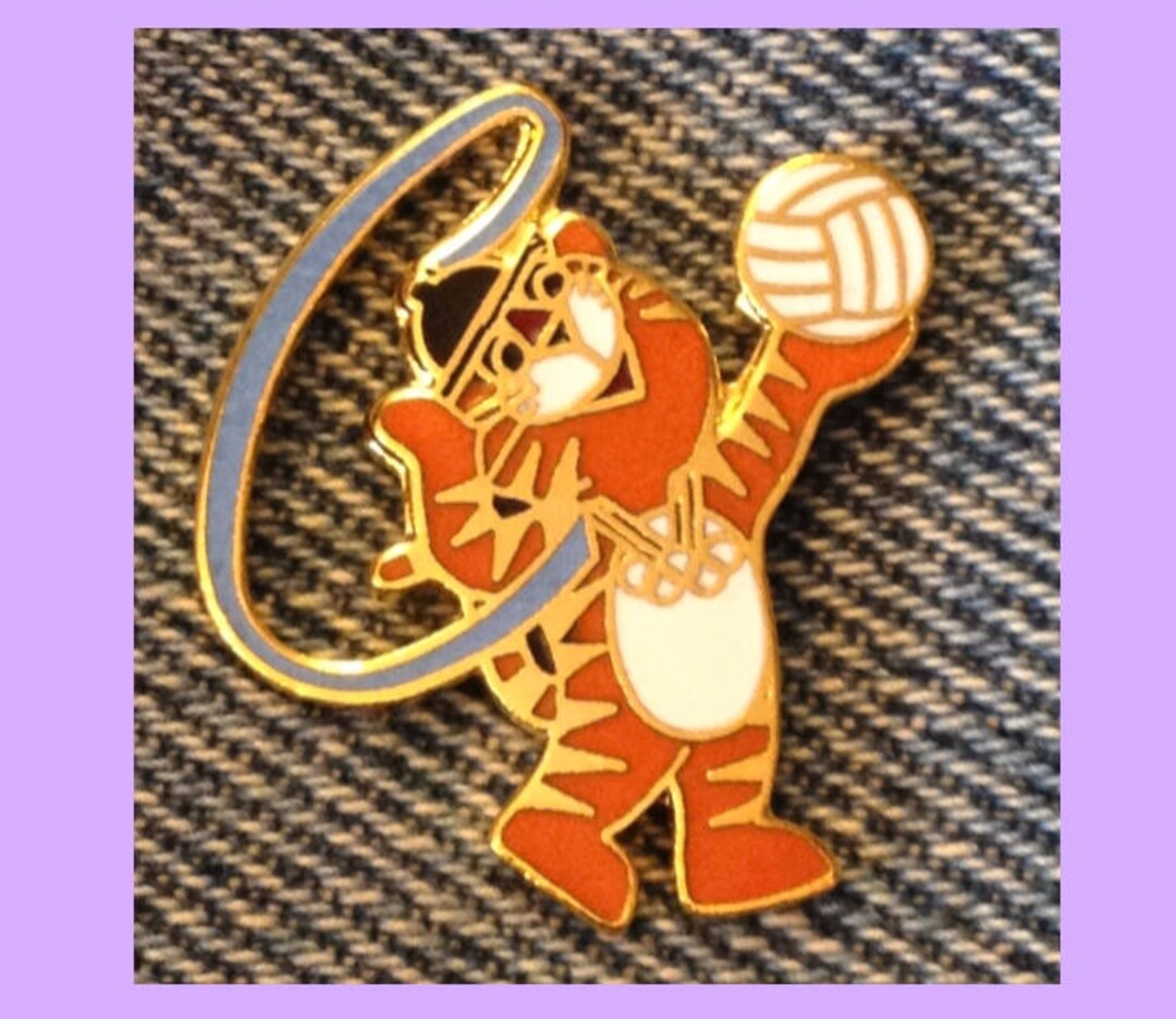 Volleyball Olympic Pin~1988 Seoul~mascot~hodori the Tiger~by Hoho