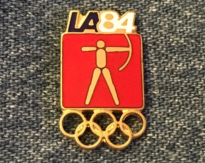 Archery Olympic Pin ~ 1984 Los Angeles ~ LA ~ Red ~ Pictogram ~ Cloisonné ~ small size version