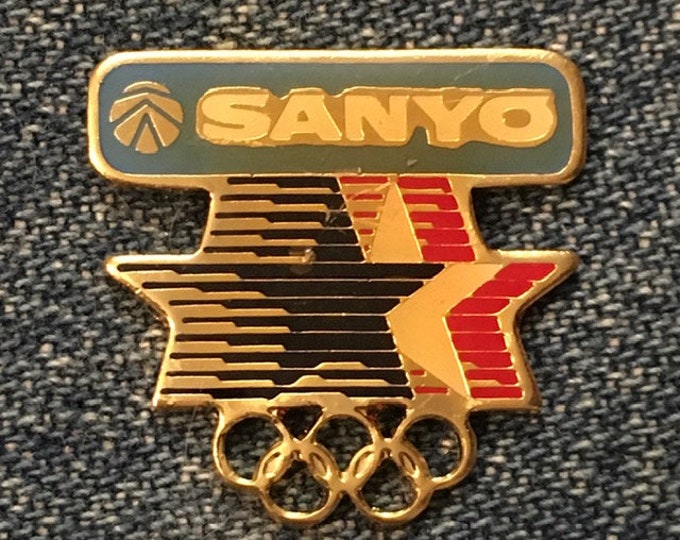 Sanyo Olympic Sponsor Pin ~ 1984 Los Angeles with Stars in Motion Logo