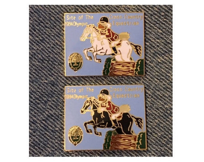 Equestrian Olympic Pin ~ Cross Country ~ Set of 2 ~ 1984 Los Angeles ~ LA ~ Cloisonné