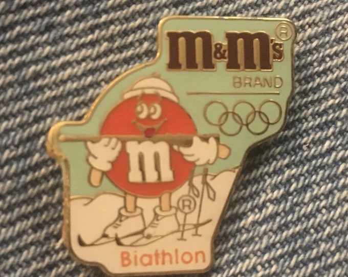 Biathlon Olympic Pin ~ 1992 Albertville ~ Sponsor ~ M&M's ~ Mars