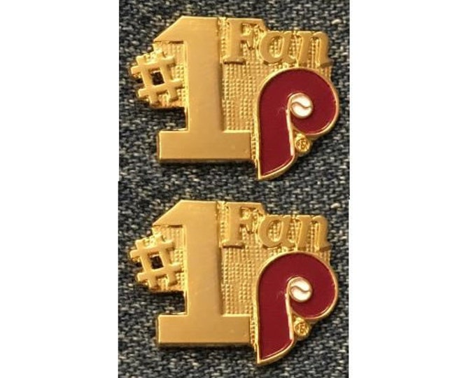 Philadelphia Phillies ~ #1 Fan Pin ~ Lot of 2 ~ MLB ~ Baseball ~ 1980s Vintage ~ TM ~ Travis