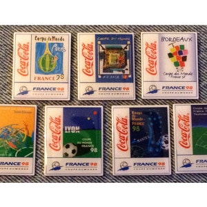 Lot of 7 World Cup Soccer ~ Football Pins ~ 1998 ~ Stadium Cities ~ Coca Cola ~ Coke