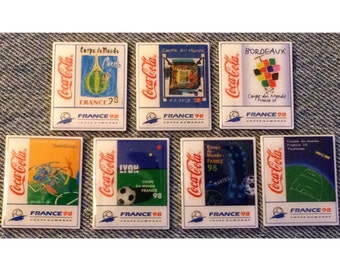 Lot of 7 World Cup Soccer ~ Football Pins ~ 1998 ~ Stadium Cities ~ Coca Cola ~ Coke