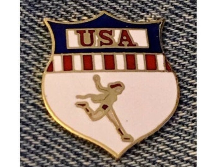 Running Olympic Pin ~ Women's ~ USA ~ Shield ~ 1984 Los Angeles ~ Cloisonné Designs by Margarita